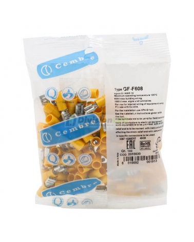 CEMBRE 2055630 GF-F608 Conector Hembra preaislado nylon amarillo 4-6mm2 6.35x0.8mm 100uds