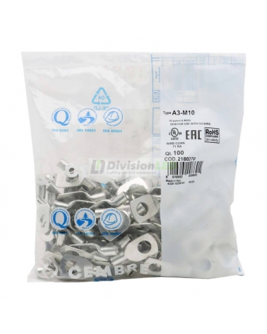 CEMBRE 2180270 A3-M10 Terminal redondo reforzado 16mm2 diámetro 10.5mm 100uds