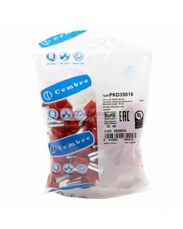 CEMBRE 2808930 PKD35016 Puntera hueca PKD rojo 35mm2 16mm 50uds
