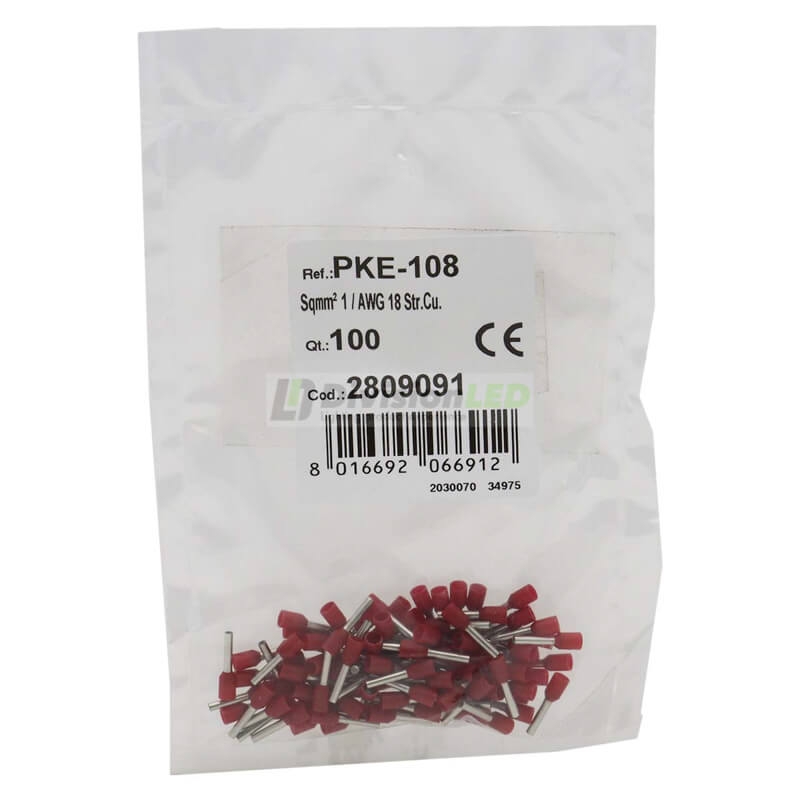 CEMBRE 2809091 PKE108-Q100 Puntera hueca PKE rojo 1mm2 8mm 100uds