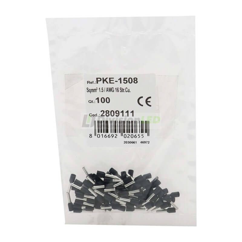 CEMBRE 2809111 PKE1508-Q100 Puntera hueca PKE negra 1.5mm2 8mm 100uds