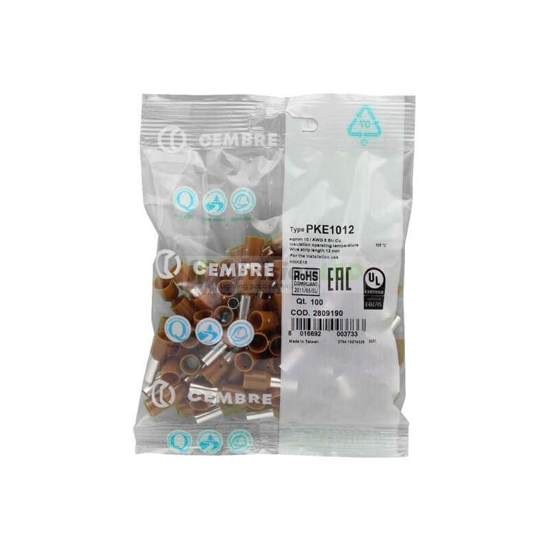 CEMBRE 2809190 PKE1012 Puntera hueca PKE marrón 10mm2 12mm 100uds