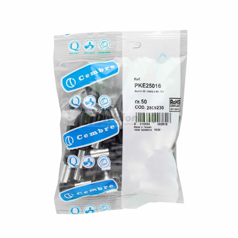CEMBRE 2809230 PKE25016 Puntera hueca PKE negro 25mm2 16mm 50uds