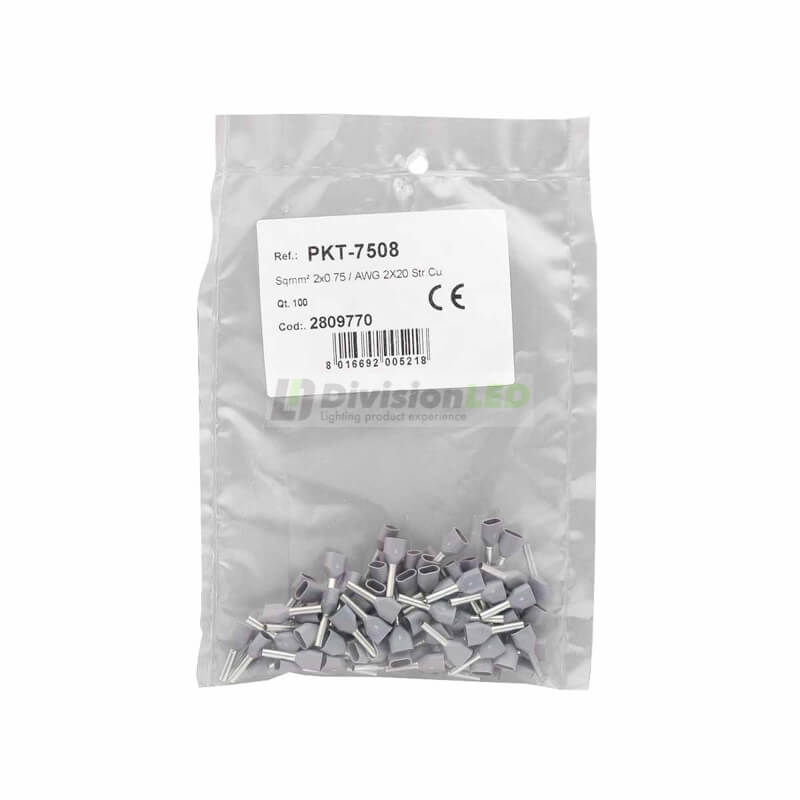 CEMBRE 2809770 PKT7508 Puntera hueca doble PKT TWIN gris 2x0.75mm2 8mm 100uds