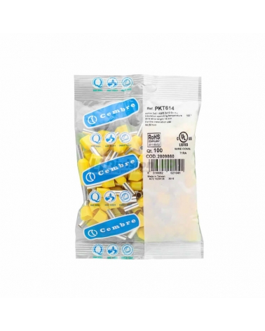 CEMBRE 2809860 PKT614 Puntera hueca doble PKT TWIN amarillo 2x6mm2 14mm 100uds