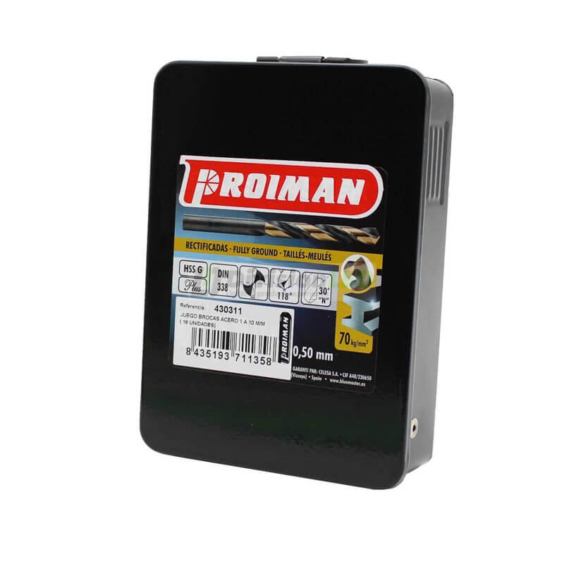 PROIMAN 430311 Juego broca acero HSS DIN338 diámetro 1-10mm (19 unidades)