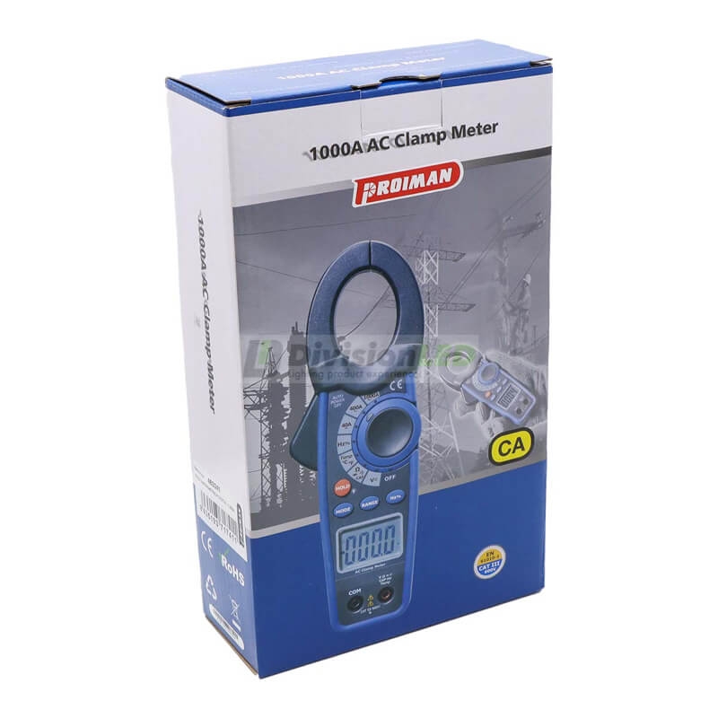 PROIMAN 463341 Pinza amperimétrica digital 1.000A CA continuidad+Data Hold+frecuencímetro