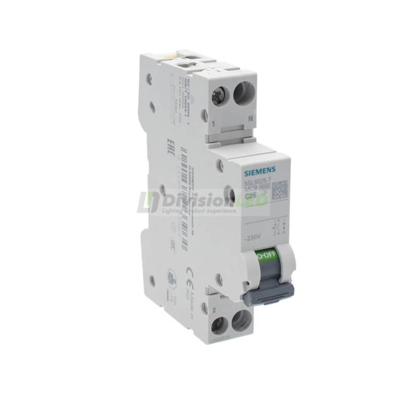 Siemens 5SL6025-7 Interruptor magnetotérmico 1P+N C25 6kA 1mod 230V