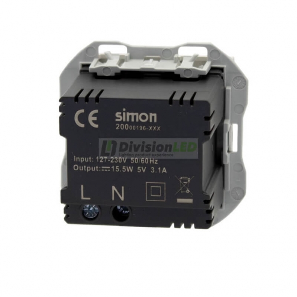 SIMON 20000196-090 Cargador USB doble 3,1A tipo A+A SMARTCHARGE blanco SIMON 270