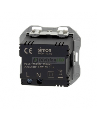 SIMON 20000196-090 Cargador USB doble 3,1A tipo A+A SMARTCHARGE blanco SIMON 270