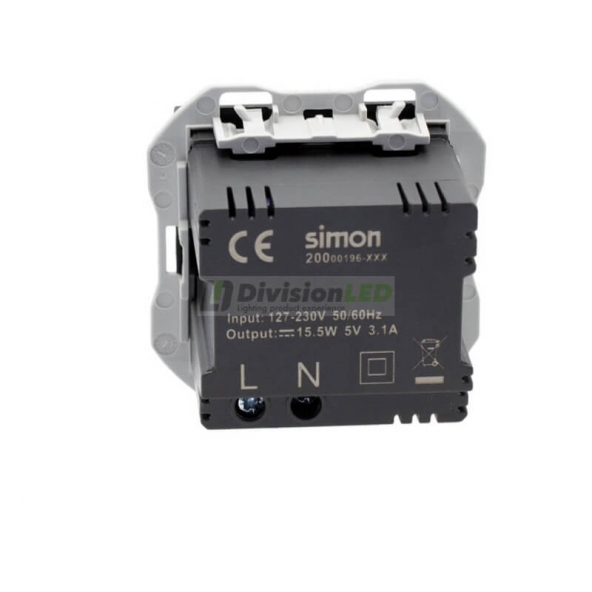 SIMON 20000196-098 Cargador USB doble 3,1A tipo A+A SMARTCHARGE negro mate SIMON 270