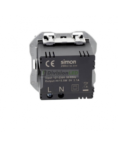 SIMON 20000196-098 Cargador USB doble 3,1A tipo A+A SMARTCHARGE negro mate SIMON 270