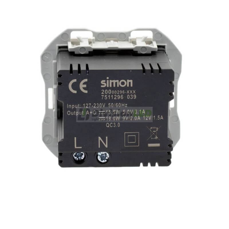SIMON 20000296-090 Cargador USB doble 3,1A tipo A+C QUICKCHARGE blanco SIMON 270