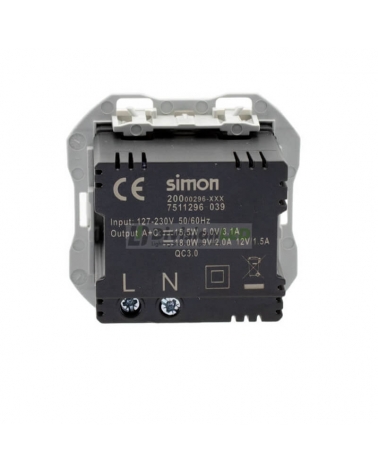 SIMON 20000296-090 Cargador USB doble 3,1A tipo A+C QUICKCHARGE blanco SIMON 270