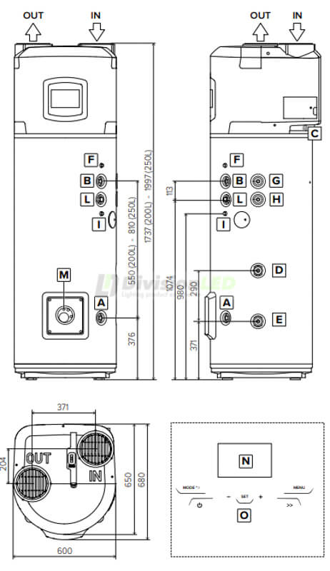 Esquema Ariston 3069775 NUOS PLUS WIFI 200 litros Bomba de calor aerotérmica ACS suelo