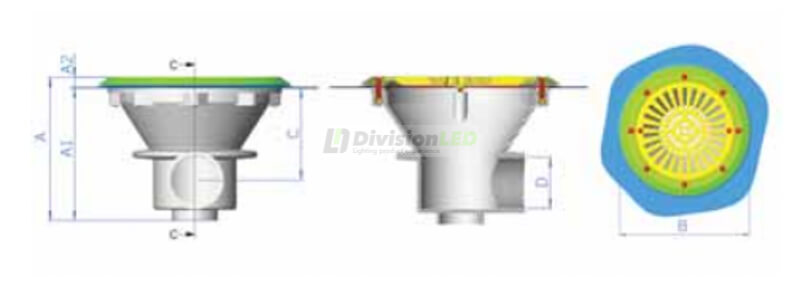 Esquema Astralpool 00271 Sumidero circular con rejilla 2 salidas laterales 2" piscinas hormigón