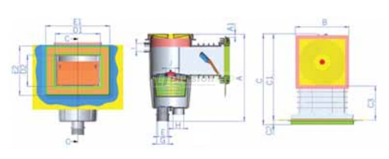 Esquema Astralpool 01461 Skimmer boca Standard 15 litros con tapa circular a presión piscinas hormigón