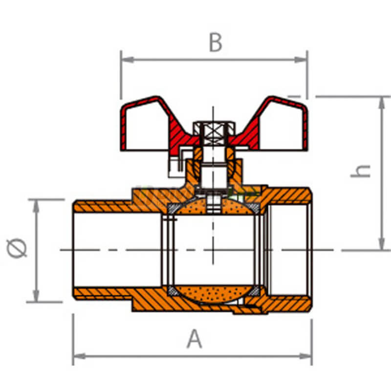 Standard Hidráulica 34729 válvula esfera Chicago diámetro 1" M-H mariposa roja