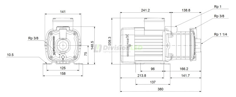 Esquema GRUNDFOS 96806813 Bomba CM-5-5A centrífuga horizontal 1x230V 1.61HP 1-1 1/4