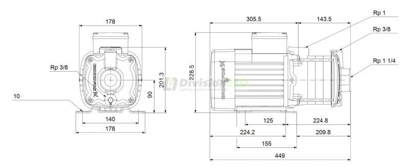 Esquema GRUNDFOS 96935462 Bomba CM-5-6A centrífuga horizontal 1x230V 1.61HP 1-1 1/4