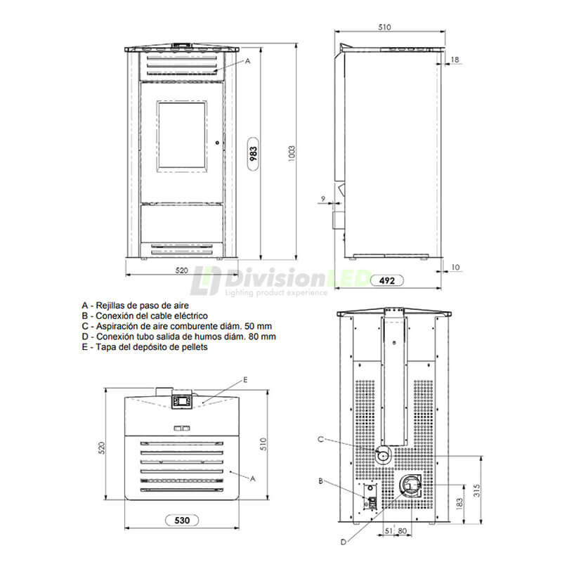 Esquema Ferroli 1B3700097 Estufa de pellet Omega Plus 10.41KW