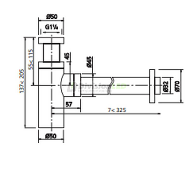 CABEL 30722018 Sifón cilíndrico diseño latón cromado 1¼ Ø32mm