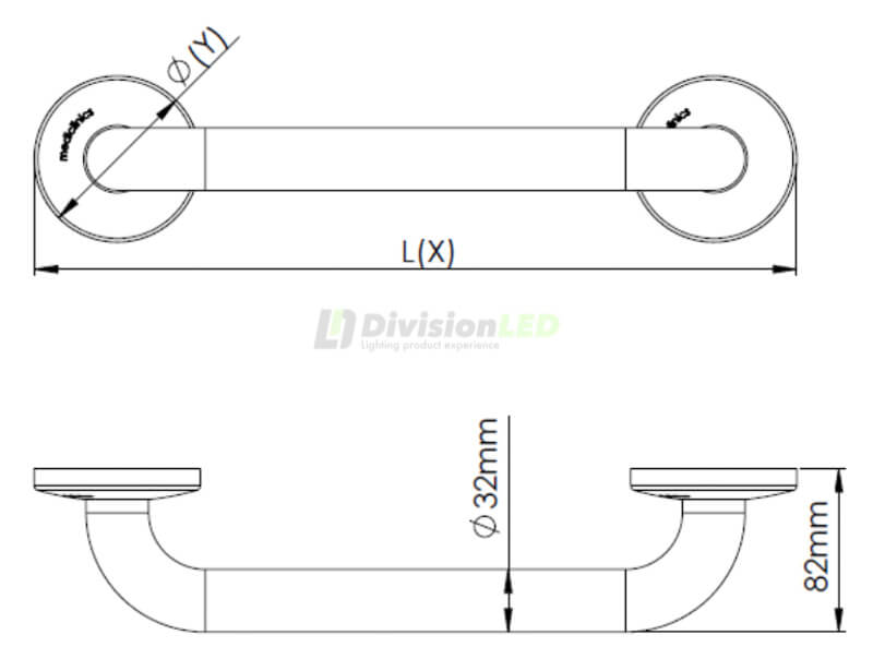 Dimensiones Mediclinics BR2300 barra apoyo recta 390mm acabado blanco