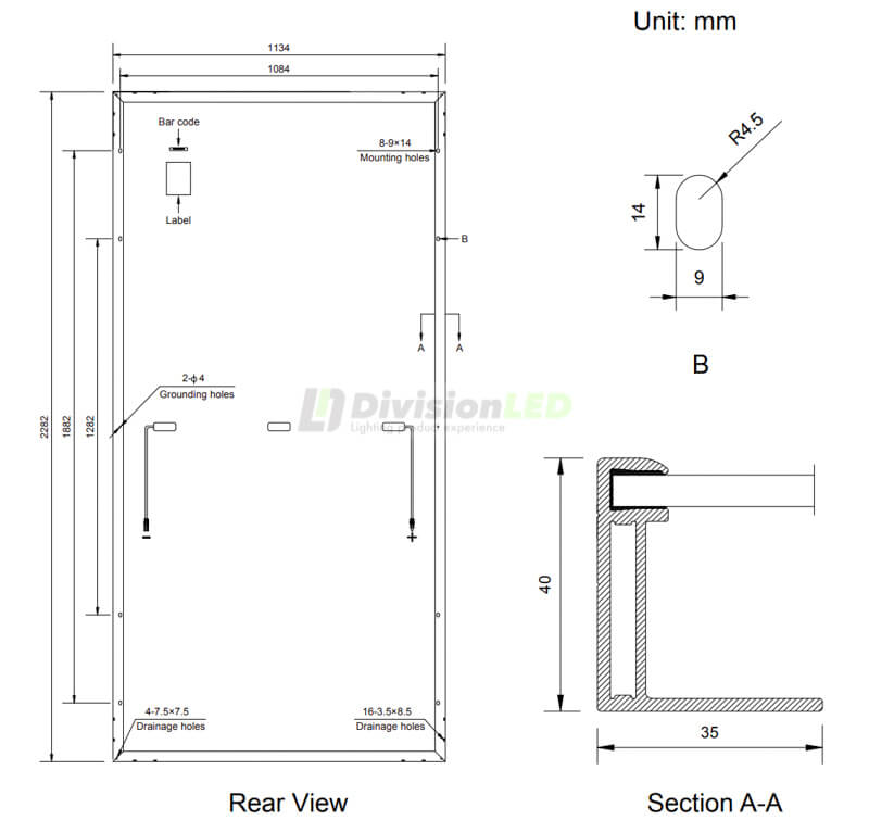 Esquema Amerisolar AS-7M144-HC pallet de Paneles solares de 555W monocristalino 36 uds