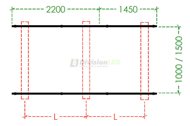Esquema Kit estructura inclinada para 3 paneles