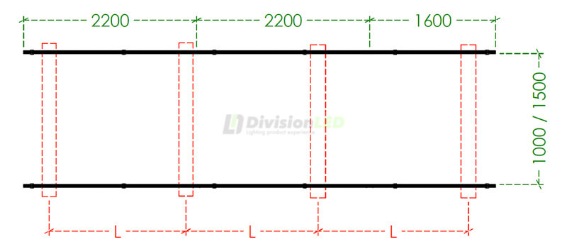 Esquema Kit estructura inclinada para 5 paneles